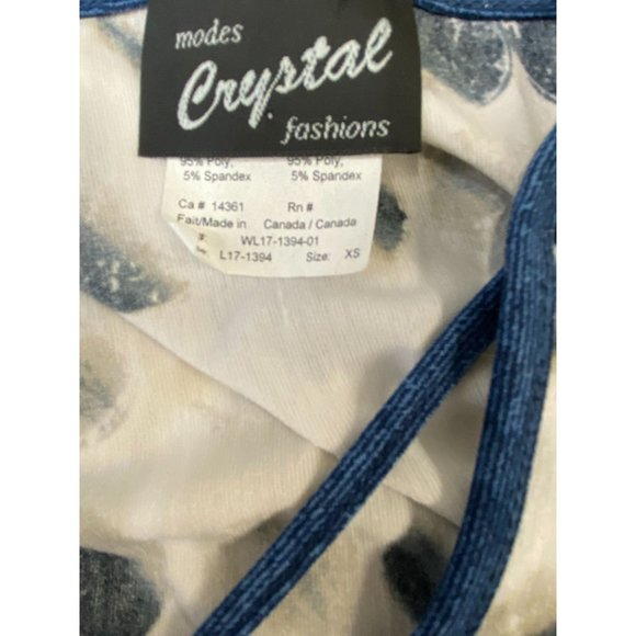 Modes Crystal Women's Three Keyhole Round Neck Blouse Size XS White Black Blue P - Picture 2 of 4
